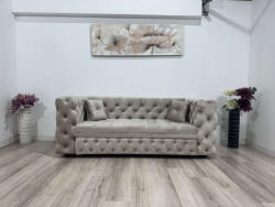 MobAmbient Canapea extensibilă din catifea, stil Chesterfield, gri - model AMBRA Canapea