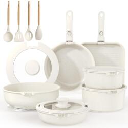 YASHE Set vase YASHE 21 piese alb antiaderent cu manere detasabile si capac de sticla (BZD-DC02GW)