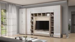  Kitti nappali szekrénysor magasfényű fehér-fehér tölgy 400 cm