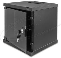 Delock 10 hálózati szekrény 6U üvegajtóval, állványra vagy falra szerelhető, 240 mm mélység, 30 kg teherbírás, 330 x 312 x 300 mm, fekete (43422) - flylite