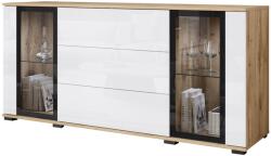  150 cm-es üvegpanelekkel ellátott vitrinek, Wotan fiókokkal, fehér fényes előlapokkal