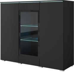  Modern, magas, 120 cm-es vitrinek a nappaliba, 3 ajtós, matt fekete üveggel