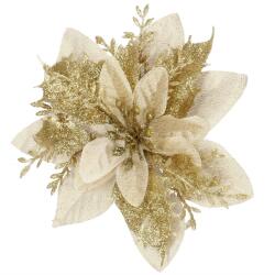 SPRINGOS Karácsonyi Mikulásvirág Dísz - 10 db - 13 cm - Krém Arany (CA0730)