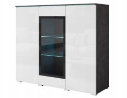  Magas, 120 cm-es vitrinek a nappaliba, 3 ajtós, matt üveggel, fehér fényes felülettel
