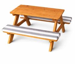 Ginger Home Fa gyerek piknik asztal paddal és puha párnákkal, kerti bútor szett, 89x79x50 cm (C089)