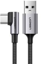 UGREEN US284 adatkábel (USB - Type-C, 15W, gyorstöltő 3.0, 90 fokos, cipőfűző, 300cm) FEKETE