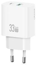 USAMS T65 hálózati töltő USB+Type-C aljzat (33W, PD gyorstöltő) FEHÉR