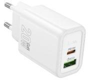 hoco. N61 hálózati töltő USB+Type-C aljzat (20W, PD gyorstöltő 3.0) FEHÉR (168250)