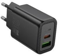 hoco. N61 hálózati töltő USB+Type-C aljzat (20W, PD gyorstöltő 3.0) FEKETE (168249)