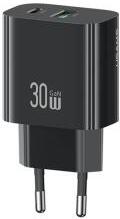 USAMS T65 hálózati töltő USB+Type-C aljzat (30W, PD gyorstöltő) FEKETE
