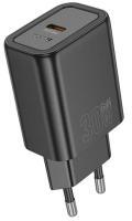hoco. N63 hálózati töltő USB+Type-C aljzat (30W, 3A, PD gyorstöltő 3.0) FEKETE (166830)