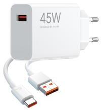 Xiaomi hálózati töltő USB aljzat (45W, gyorstöltő + Type-C kábel) FEHÉR