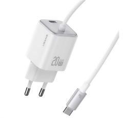 USAMS JC MINI hálózati töltő Type-C aljzat (20W, PD gyorstöltő, GaN + fix Type-C kábel) FEHÉR (168917)