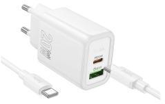 hoco. N61 hálózati töltő USB+Type-C aljzat (20W, PD gyorstöltő 3.0 + Type-C kábel) FEHÉR (166825)