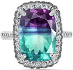  Ezüst Gyűrű Zebra Fluorittal és Fehér Topázzal, Y63074/54