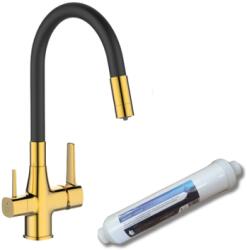 Dunatherm Mosogató csaptelep, Invena Glamour mosogató csaptelep vízszűrővel, fekete/arany BZ-02-F09-V