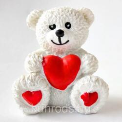  Valentin-napi Maci Szívvel Polyresin fehér színű ülő 5 cm HUAM109320 (HUAM109320)