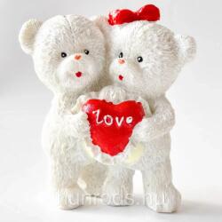  Valentin-napi Álló Macipár Szívvel Fehér Színű Polyresin 9 cm HUAM109290 (HUAM109290)