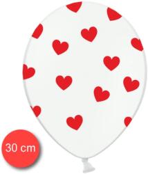  Fehér gumi lufi piros szívekkel díszítve 30 cm 1 db (490544)