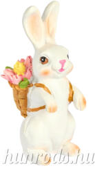  Nyúl dekoráció virágos kosárral polyresin 4x10 cm HUAM115789 (HUAM115789)