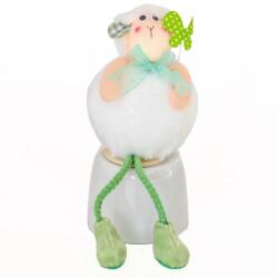  Ülő bárány dekor fehér plüss bundával pillangóval a kezében zöld lábakkal 9x12 cm (YX116335)