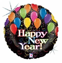  46 cm-es Happy New Year feliratú lufis hologrammos fólia lufi 6934 Lufi