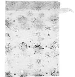  Organza tasak ezüst színű karácsonyi mintával közepes 10x20 cm (JS115444)