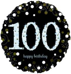  Fólia lufi hologramos Happy Birthday 100. évszám fekete 45 cm (0194099153928)
