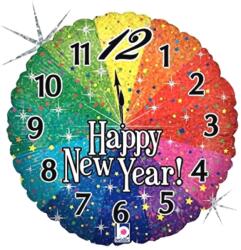  45 cm-es Happy New Year feliratú órás hologrammos fólia lufi 6635