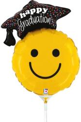  Fólia lufi ballagásra "Happy Graduation" smiley ballagó kalappal pálcás 35 cm (1058019179)