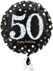 Fólia lufi hologramos Happy Birthday 50. évszám fekete 45 cm (M119252)