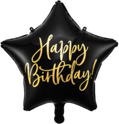  40 cm fólia lufi Happy Birthday arany feliratos csillag alakú fekete színű (5900779170896)