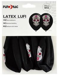  Gumi lufi halloween mexikói halottak napi koponya mintákkal fekete alapon 30 cm 5 db/cs (650061)