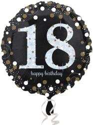  Fólia lufi hologramos Happy Birthday 18. évszám fekete 45 cm (M119221)