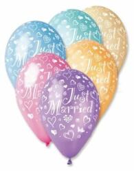  33 cm-es Just Married esküvői vegyes printelt gumi lufi 069-82 (10200GSM120-069-82)