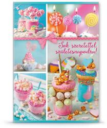 Ars Una születésnapi extra borítékos képeslap üdvözlőlap B rózsaszín-kék sütis (00384483)