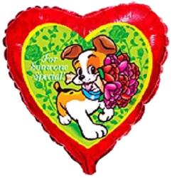  Fólia lufi szív formájú kiskutya virággal 45 cm csomagolatlan 307399 (307399)