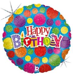  Fólia lufi Happy Birthday felirattal pöttyös hologramos 45 cm 680H-P (1058086680H-P)