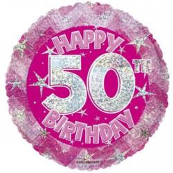  Fólia lufi hologramos Happy Birthday 50. évszám rózsaszín 45 cm 113151