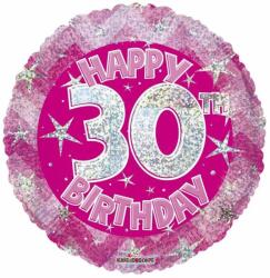  Fólia lufi hologramos Happy Birthday 30. évszám rózsaszín 45 cm 113137 (681070113137)