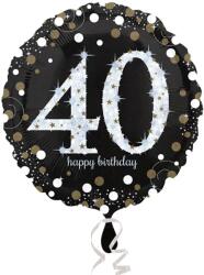  Fólia lufi hologramos Happy Birthday 40. évszám fekete 45 cm (M119245)