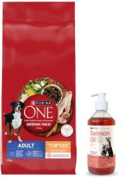 ONE PURINA ONE Adult Medium/Maxi Felnőtt kutyáknak készült, csirkehúsban és rizsben gazdag kutyaeledel 12 kg +Lab-v Lazacolaj kutyáknak és macskáknak 500 ml