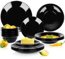 Vilde Üveg étkészlet, Vilde, 24 darabos, különböző méretekben, opálüvegből készült, mosogatógépben és mikrohullámú sütőben használható, univerzális használatra, klasszikus dizájn, fekete (SET631)