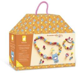 Janod Atelier Set creativ Set de fabricare a bijuteriilor Mărgele din lemn Pisicuțe 4 bucăți în vali (J09114)