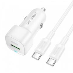 BOROFONE BZ34B Cloud autós töltő, 20W, 3A, 1 x USB-A - 1 x USB-C, USB-C kábellel, fehér