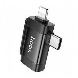hoco. USB-C / Lightning - USB-A OTG adapter Hoco UA31F, fekete