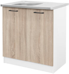 Praktik 80 alsó szekrény 2 ajtós mosogatós, fehér-sonoma tölgy (PR80A2AMFHST)