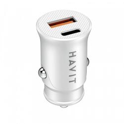 Havit Autós töltő HAVIT CC2022, 20W, 3A, 1 x USB-A - 1 x USB-C, fehér