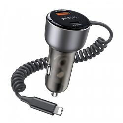YESIDO Y57 autós töltő, 50W, 3A, 1 x USB-A - 1 x USB-C, Lightning kábellel, fekete