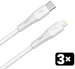 AVAX CB4308 3x 27W USBC-Lightning gyorstöltő szilikon kábel szett, fehér - 1, 5m (AVAX CB4308)